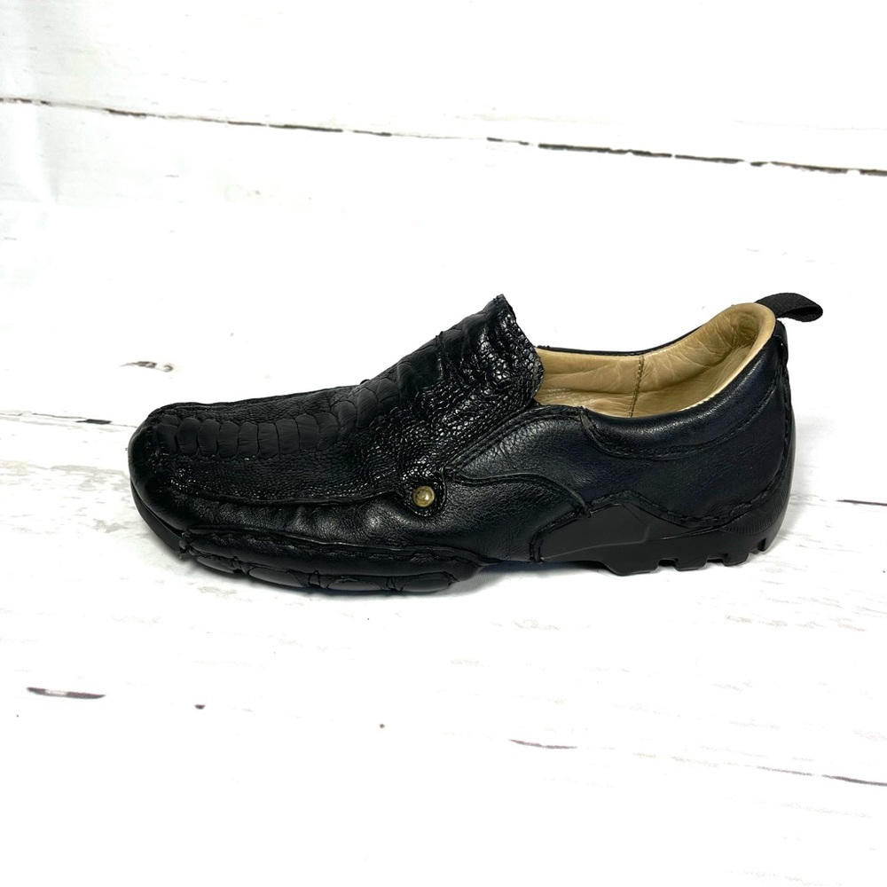 Belvedere‎ Loafers Mens Size 9 Black Genuine Ostrich Leather Driving Moc.